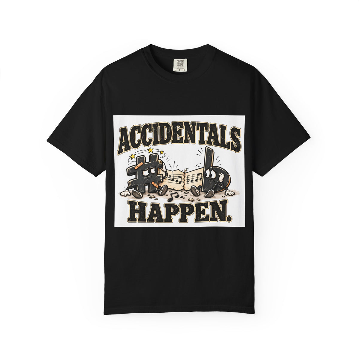 Accidentals Happen T-Shirt — Music Note Cartoon Graphic Tee