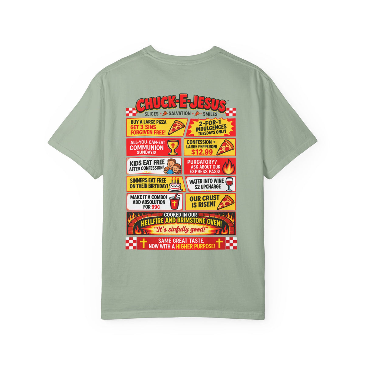 Chuck-E-Jesus – Christ What a Pizza! Funny Graphic T-Shirt