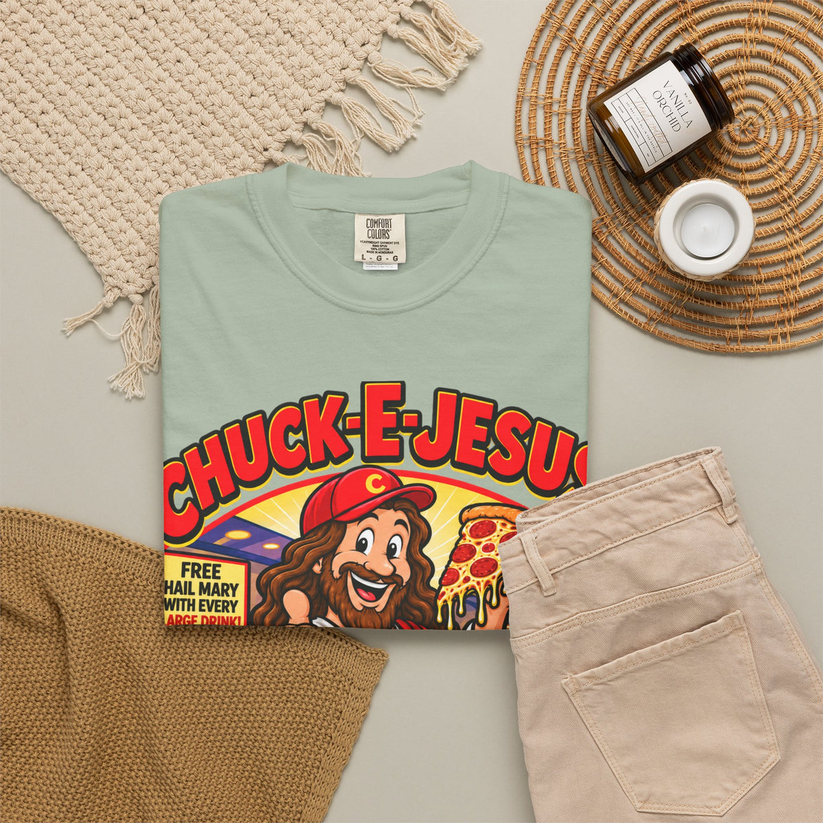 Chuck-E-Jesus – Christ What a Pizza! Funny Graphic T-Shirt