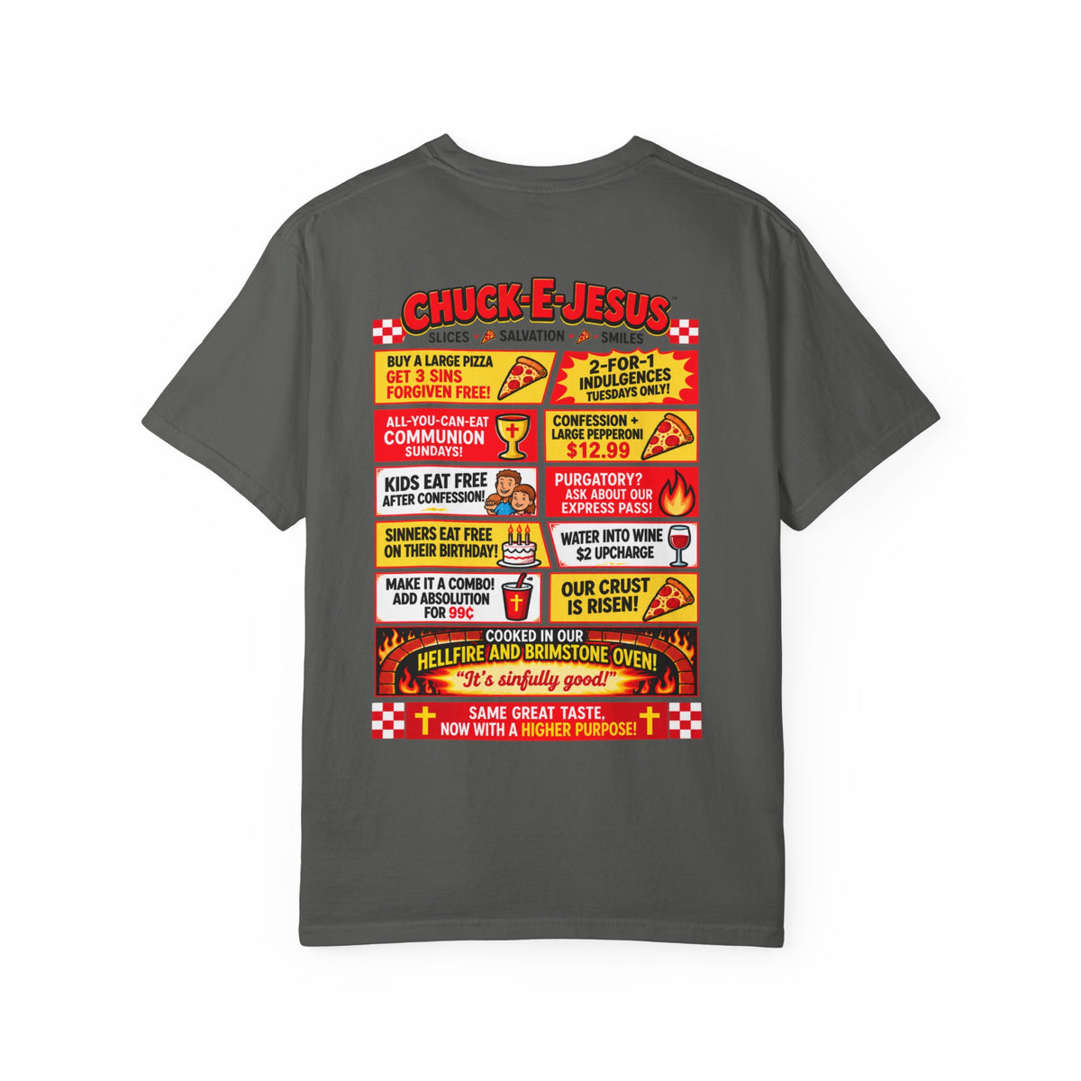 Chuck-E-Jesus – Christ What a Pizza! Funny Graphic T-Shirt