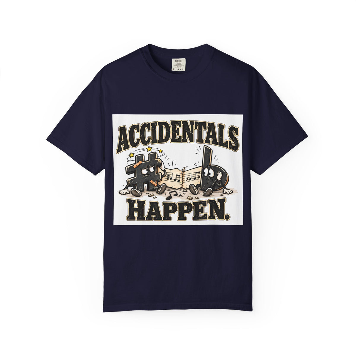 Accidentals Happen T-Shirt — Music Note Cartoon Graphic Tee