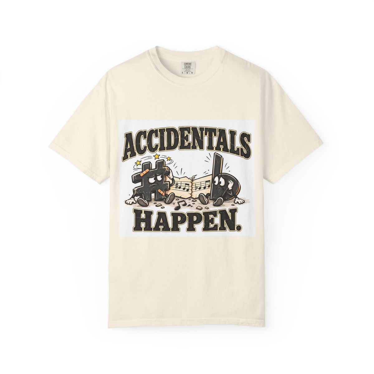 Accidentals Happen T-Shirt — Music Note Cartoon Graphic Tee
