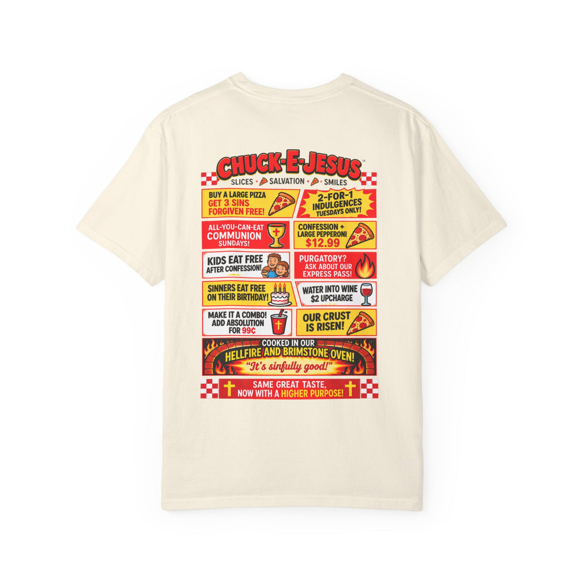 Chuck-E-Jesus – Christ What a Pizza! Funny Graphic T-Shirt