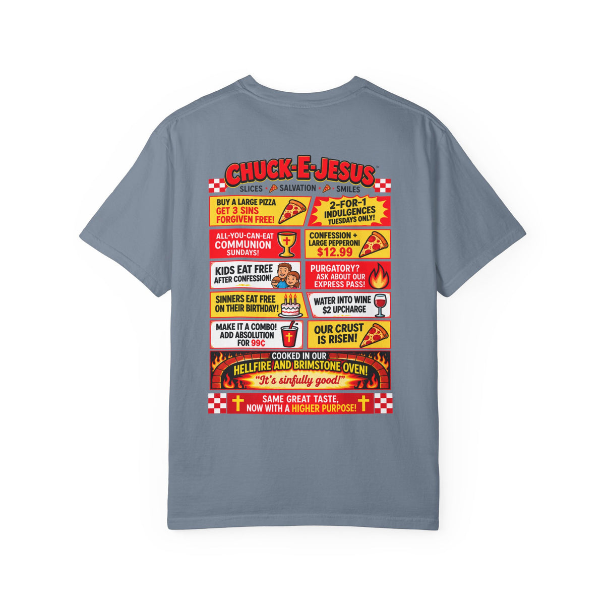 Chuck-E-Jesus – Christ What a Pizza! Funny Graphic T-Shirt