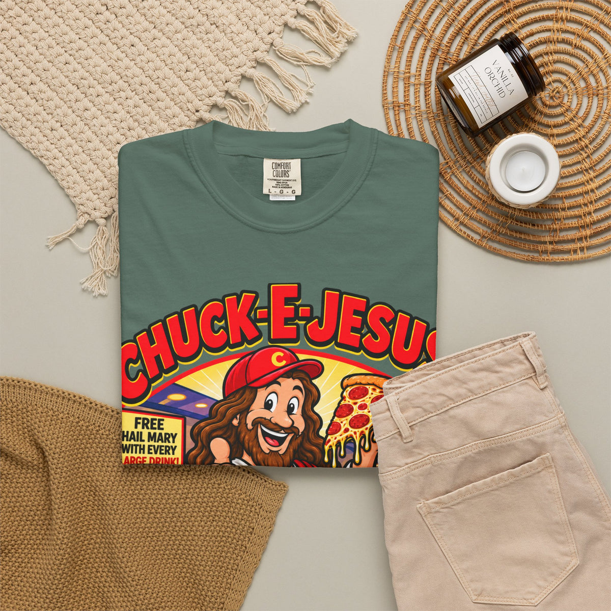 Chuck-E-Jesus – Christ What a Pizza! Funny Graphic T-Shirt