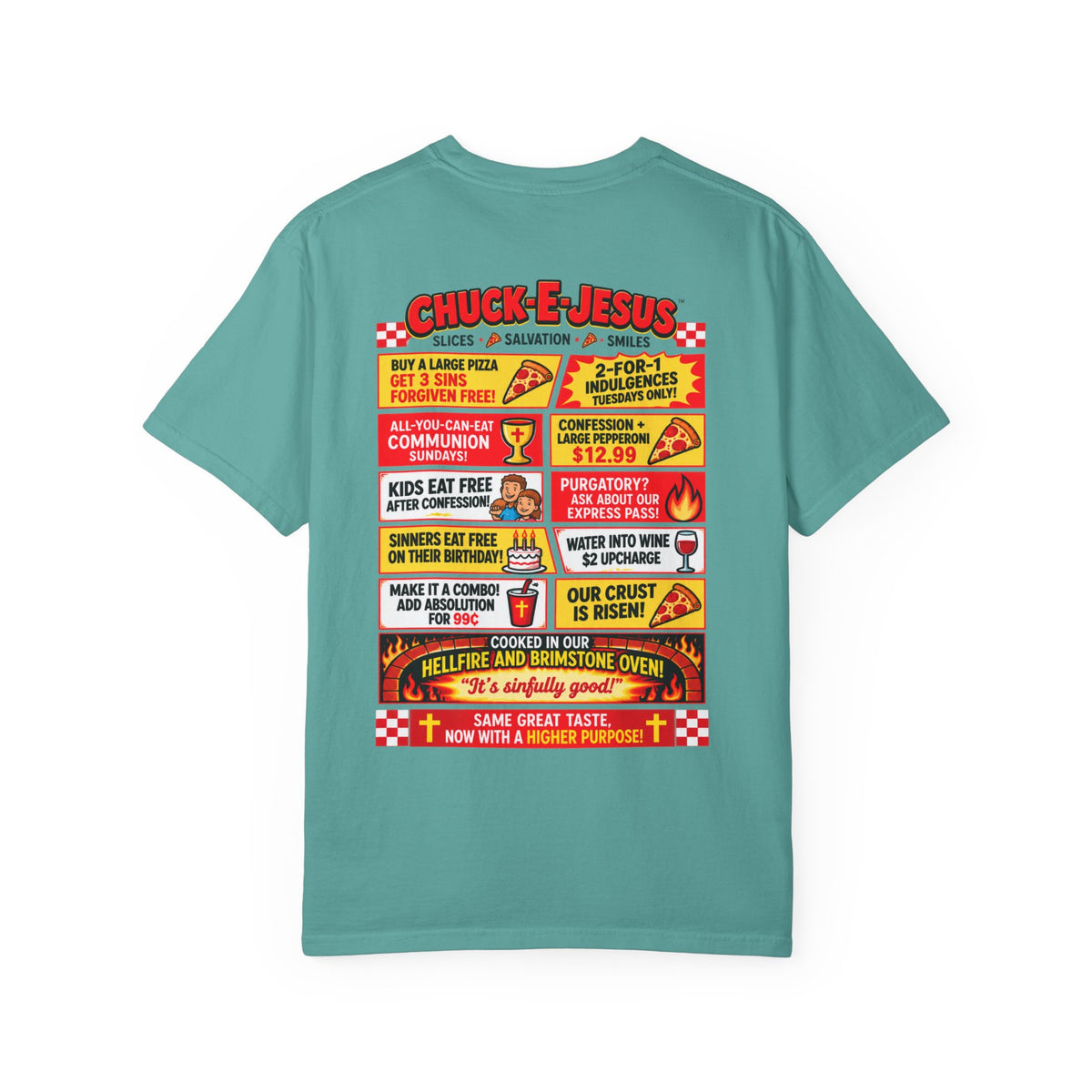 Chuck-E-Jesus – Christ What a Pizza! Funny Graphic T-Shirt