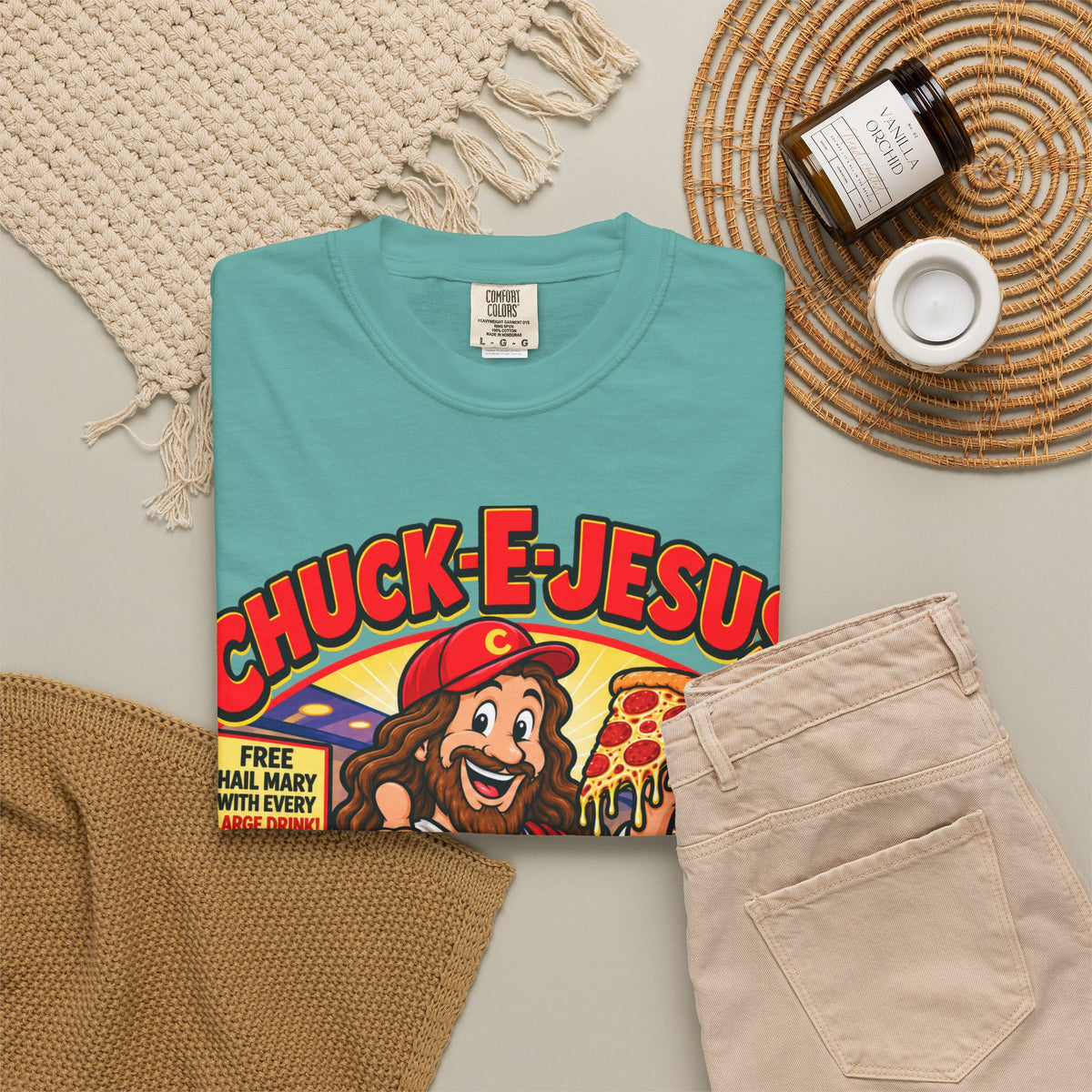 Chuck-E-Jesus – Christ What a Pizza! Funny Graphic T-Shirt