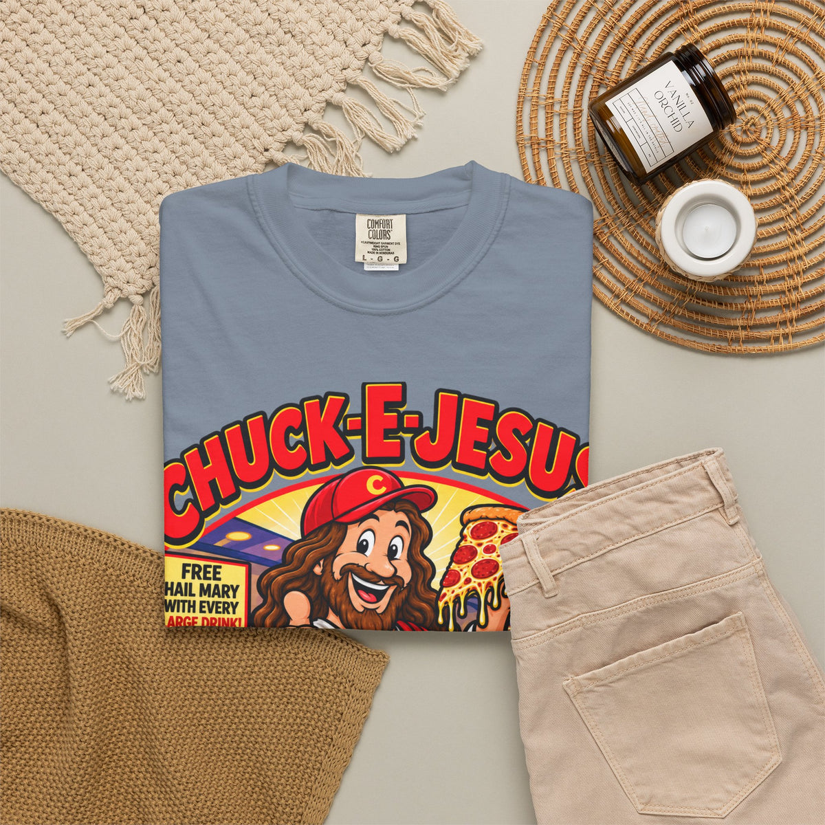 Chuck-E-Jesus – Christ What a Pizza! Funny Graphic T-Shirt