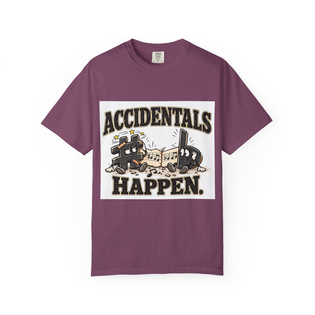 Accidentals Happen T-Shirt — Music Note Cartoon Graphic Tee