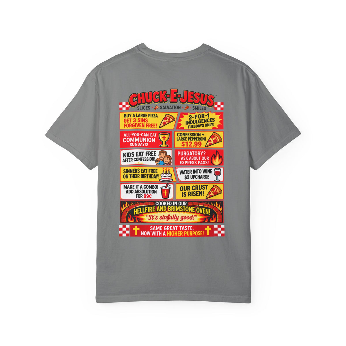 Chuck-E-Jesus – Christ What a Pizza! Funny Graphic T-Shirt