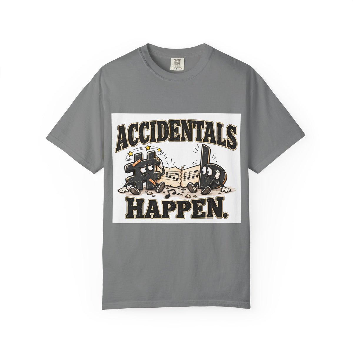 Accidentals Happen T-Shirt — Music Note Cartoon Graphic Tee