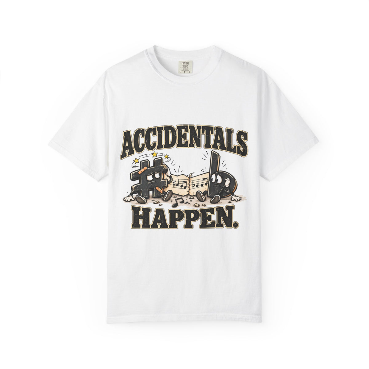 Accidentals Happen T-Shirt — Music Note Cartoon Graphic Tee