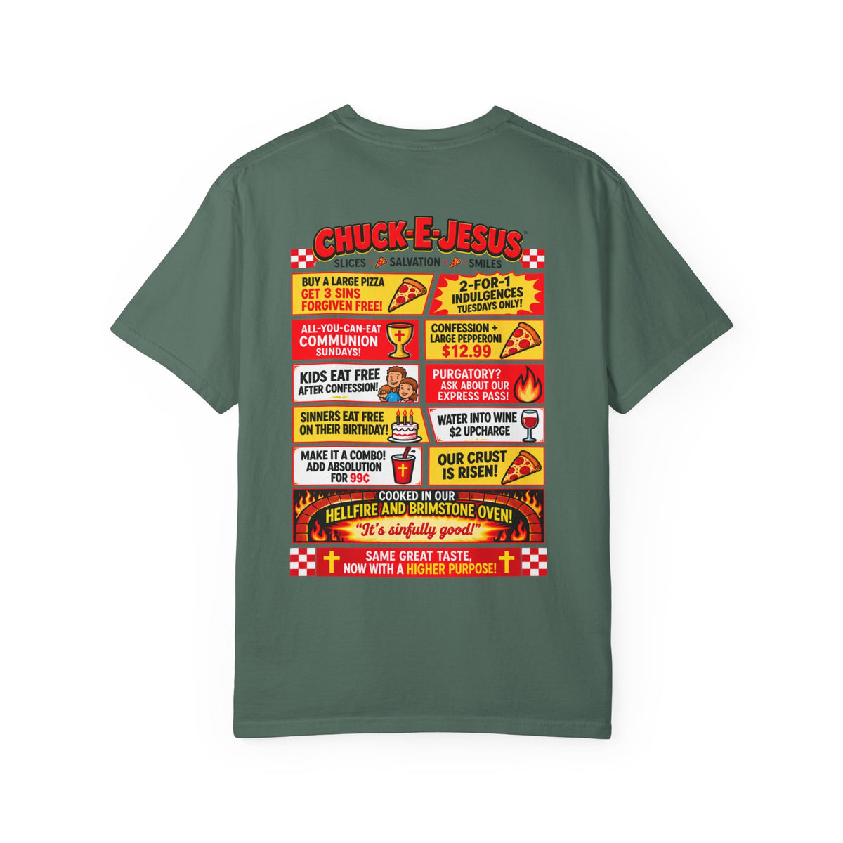 Chuck-E-Jesus – Christ What a Pizza! Funny Graphic T-Shirt