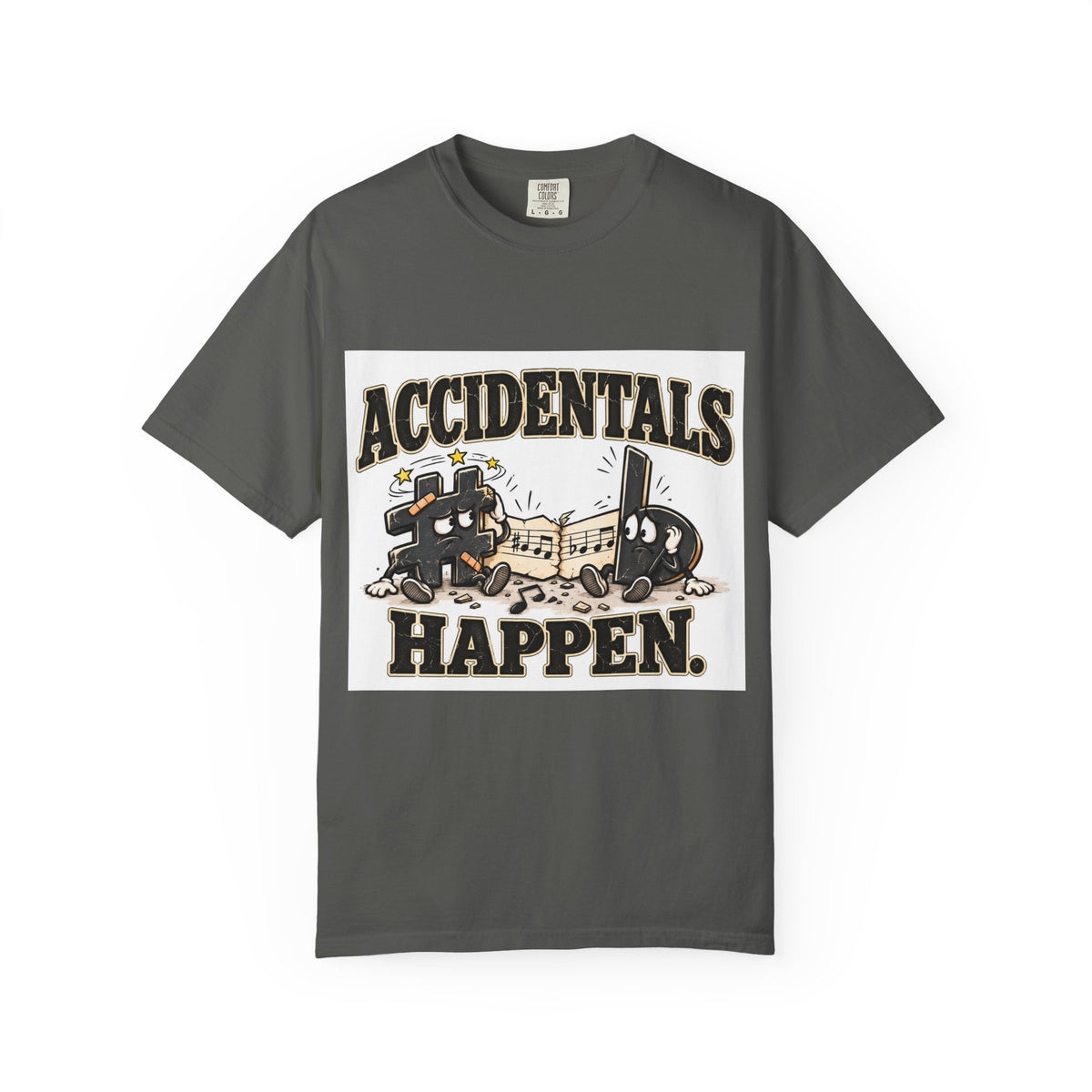 Accidentals Happen T-Shirt — Music Note Cartoon Graphic Tee